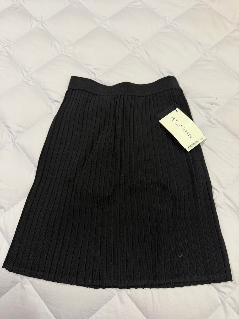 St. John Black Ribbed A-Line Knit Skirt